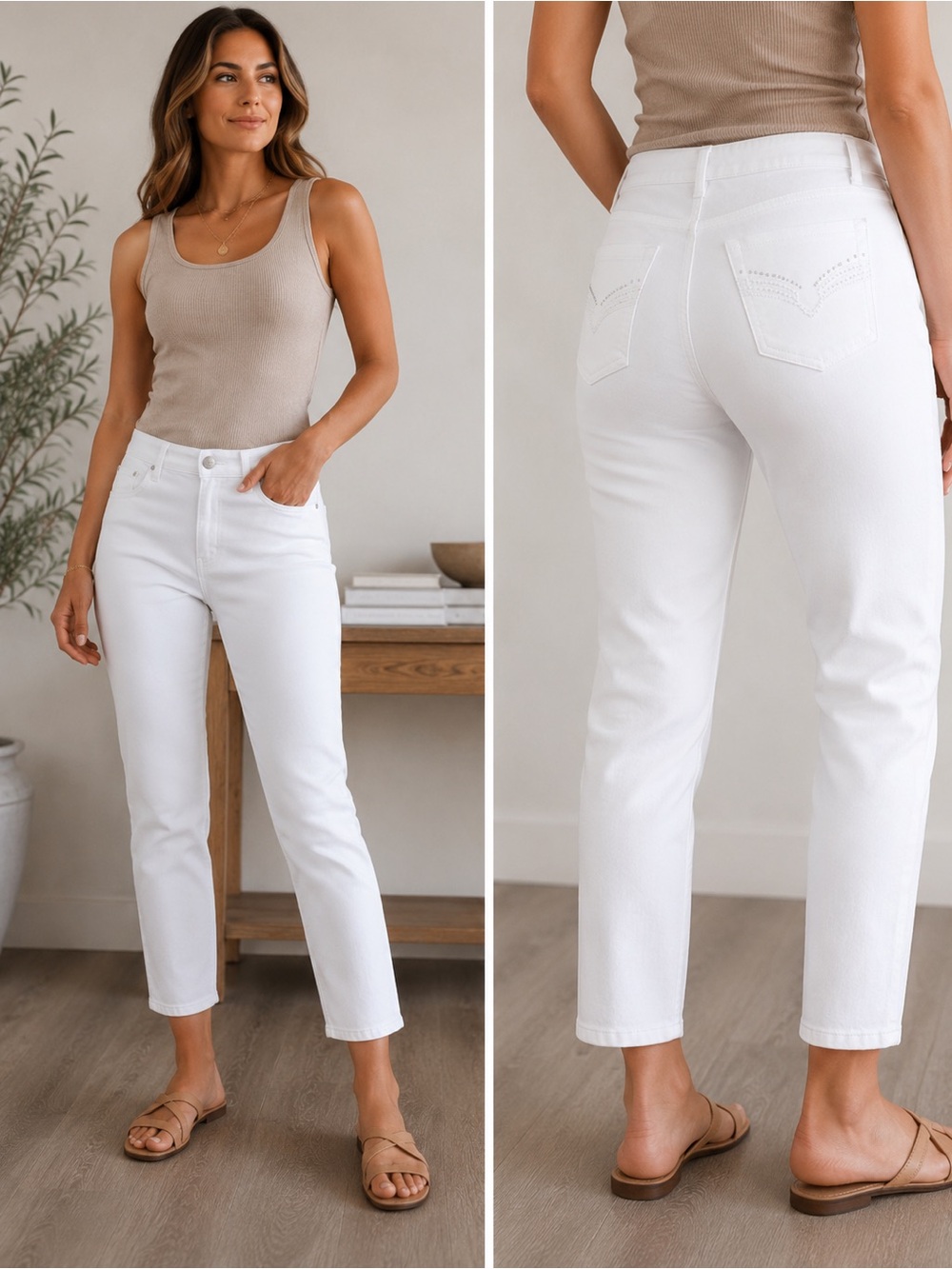 Classic D. Jeans Women’s White Stretch Straight Leg Ankle Jeans Size 12P Petite